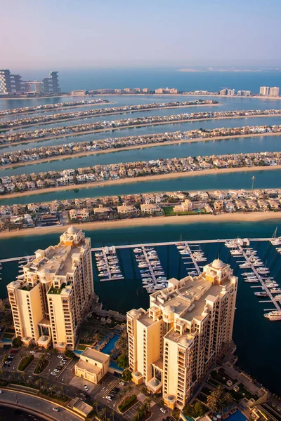 Wyspa Palm Jumeirah Dubaju Zachodzie Słońca Nowoczesna Architektura Plaże Wille — Zdjęcie stockowe