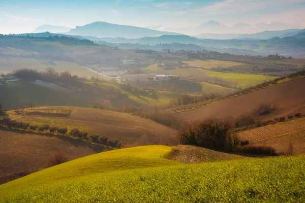 Landschaft Herbst Landwirtschaftliche Felder Zwischen Hügeln — Stockfoto
