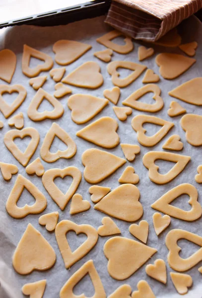 Biscoitos Caseiros Forma Coração Assados Para Dia Dos Namorados — Fotografia de Stock