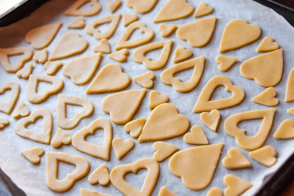 Biscoitos Caseiros Forma Coração Assados Para Dia Dos Namorados — Fotografia de Stock
