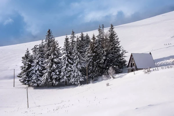Winter Landscape Valley Hills Covered Snow Sunny Day — Stock Photo, Image