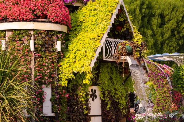 Цветочные Домики Саду Mixgarden Дубае Красивый Парк Цветами Украшениями — стоковое фото