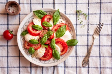 İtalyan mutfağından mozzarella peynirli ve domatesli Caprese salatası