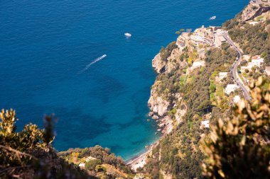 Amalfi sahili ve Positano şehri manzarası, İtalya