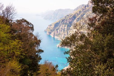 Amalfi sahili ve Positano şehri manzarası, İtalya