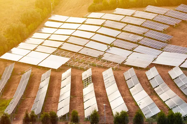 Solar farm. Solar panels in countryside, green energy, invironment