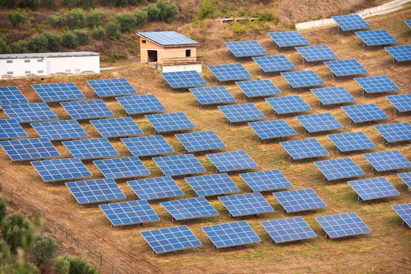 Solar farm. Solar panels in countryside, green energy, invironment