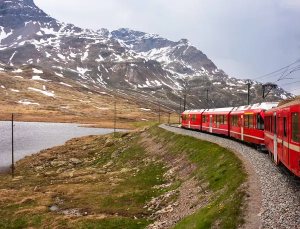 Roter Zug Schöner Landschaft Schweiz Stockfoto