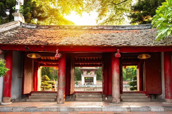 stock image Red temple in Hanoi, Vietnam. Traditional asian building