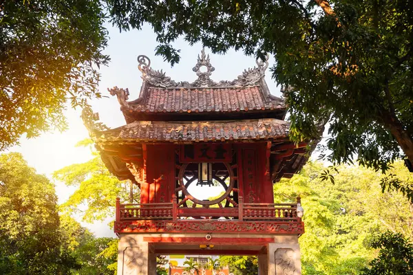 stock image Red Temple of Literature in Hanoi, Vietnam. Traditional asian building