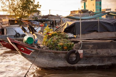 Vietnam 'da yüzen piyasa, fuit satan tekneler.