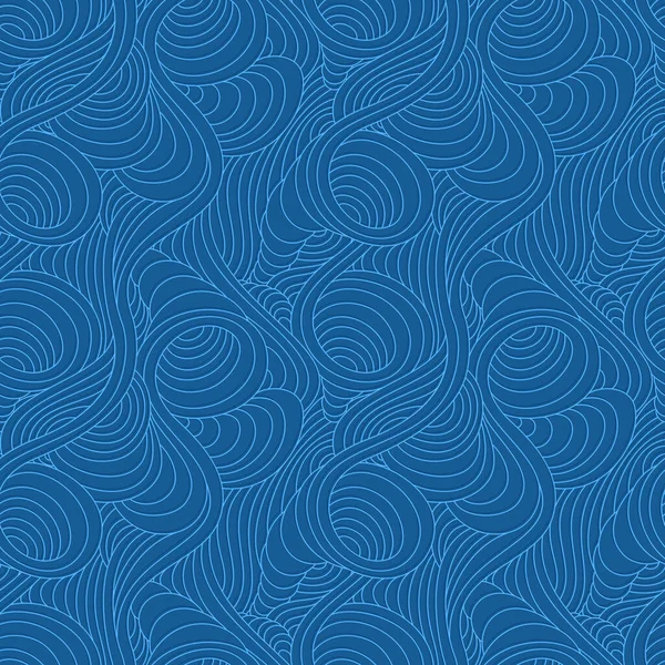 Nahtloses Lineares Vektormuster Aus Blauen Glatten Linien Von Spiralen Und — Stockvektor