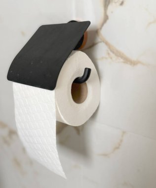 Tuvalet kağıdı rulosu fayanslı duvarda..