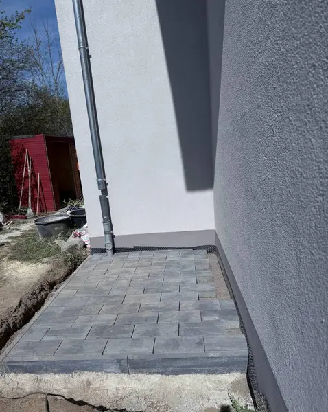 Ecological terrace made from wood plastic composite wpc under construction.