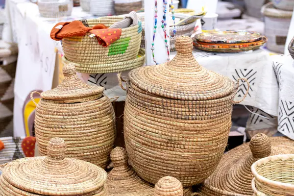 Different Size Baskets Lids Probably North Africa Store Variety Things — Stock Photo, Image