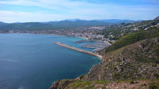 Pan Harbor Mediterranean Sea City Xabia Visible Background Blue Sky — Stock Video