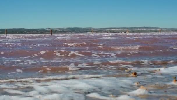Bouřlivá Voda Vítr Slané Laguně Hnací Vlny Nad Červenou Vodní — Stock video