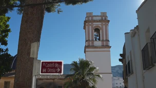 Denia Alicante Espagne 2023 Vue Clocher Avec Cloches Église Contre — Video