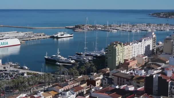 Denia Alicante Ισπανία 2023 Άποψη Του Λιμανιού Και Των Κτιρίων — Αρχείο Βίντεο