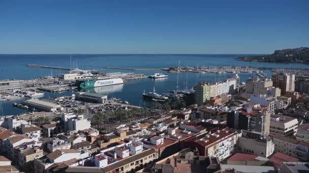 Denia Alicante Espanha 2023 Vista Porto Dos Edifícios Porto Denia — Vídeo de Stock