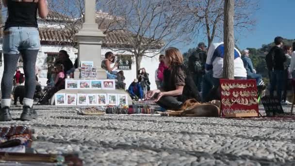 Granada Granada Spanje 2024 Straatverkoper Bij Mirador San Nicolas Een — Stockvideo