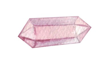 Pembe kristalin suluboya çizimi. Kartpostallar, ambalajlar, desenler için beyaz arkaplanda izole çizgi film tarzında şirin illüstrasyon