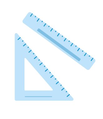 Düz ve üçgen bir cetvelin vektör çizimi. Çizgi film tarzında resim beyaz arkaplanda izole edilmiş. Çocuklar tuvaletinde çocuk yaratıcılığı. Çalışma ve çizim