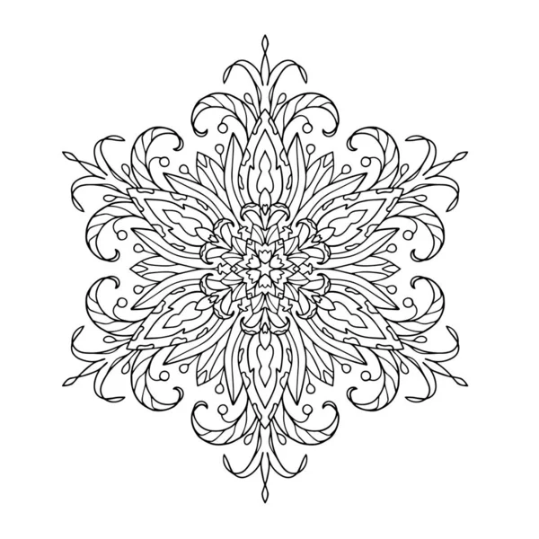 Kolorowanki Mandalą Mandala Dekoracyjnymi Liśćmi Stamenami Kwiatami Czarną Linią Białym — Wektor stockowy
