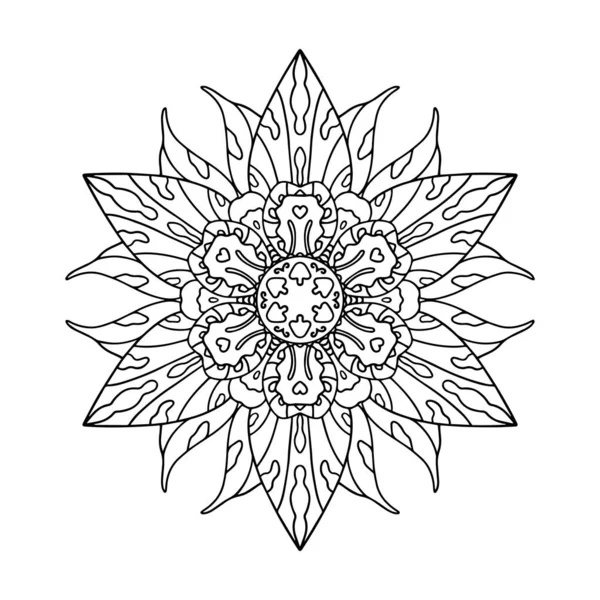 Kifestőkönyv Mandalával Mandala Dekoratív Levelek Tűzhelyek Virágok Egy Fekete Vonal — Stock Vector