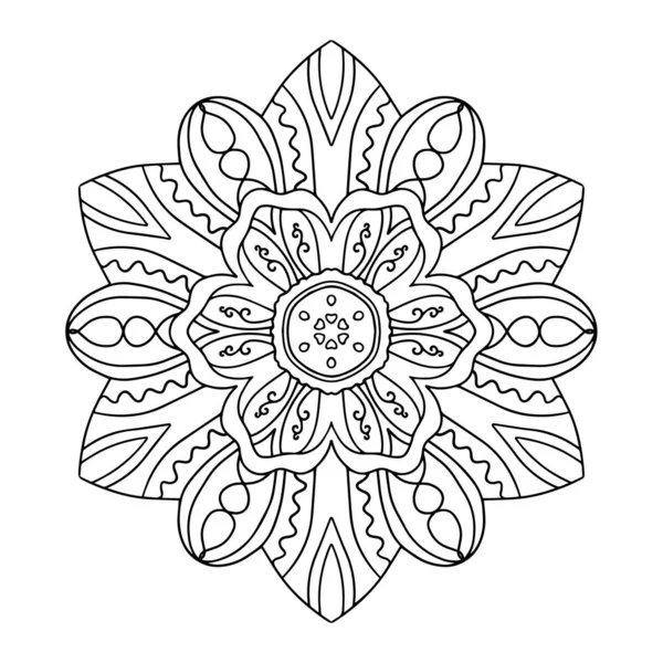 Wektorowa Mandala Kwiatami Liśćmi Botaniczny Kolorowanki Dla Dorosłych Dzieci Czarny — Wektor stockowy