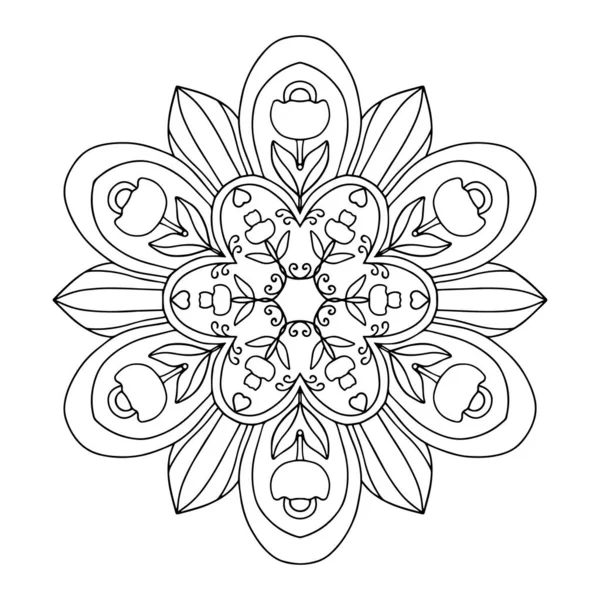 Mandala Vectorial Con Flores Hojas Libro Botánico Para Colorear Para — Vector de stock