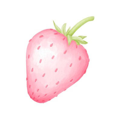 Beyaz arka planda pembe suluboya çilek. Tekstil, ambalaj ve desenler için sevimli çocukların çizimi