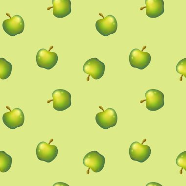 Parlak yeşil elmalar. Tekstil ve ambalaj kağıdı için yeşil arka planda şirin, pürüzsüz desen