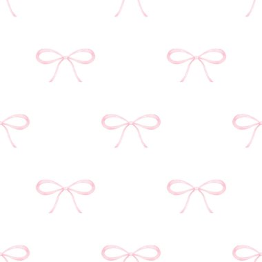 Pembe kurdeleler. Tekstil ve ambalaj kağıdı için pastel renklerde beyaz zemin üzerinde suluboya desensiz desen. Sevgililer günü, doğum günü, anneler günü için hoş bir illüstrasyon.