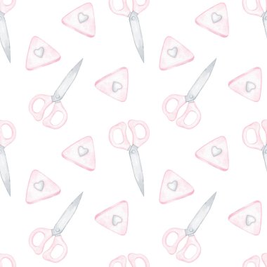 scissors, eraser. Watercolor seamless pattern on white background in pastel colors for textile and wrapping paper. Cute illustration back to school for kids clipart