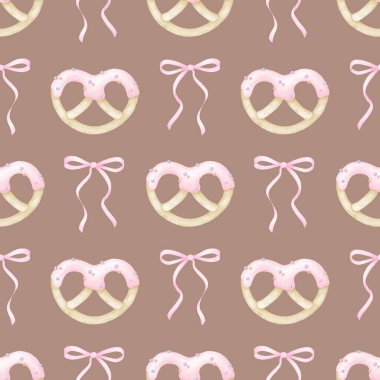 Kurabiyeler kremalı, selamla. Tekstil ve kağıt için pastel renklerde sulu boya deseni. Tatil pişirmenin tatlı suluboya çizimi