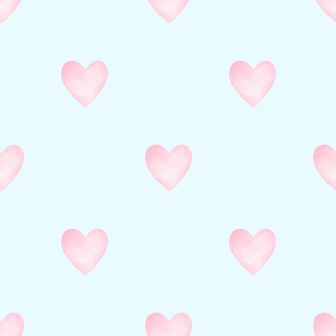 Kalp. Tekstil ve kağıt için pastel renklerde sulu boya deseni. Sevgililer Günü için tatlı suluboya çizimi