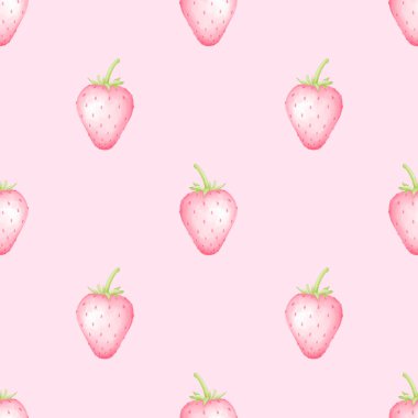 Çilek. Pastel renklerde sulu boya deseni. Sevgililer Günü için tekstil ve ambalaj kağıdı için hoş bir illüstrasyon.