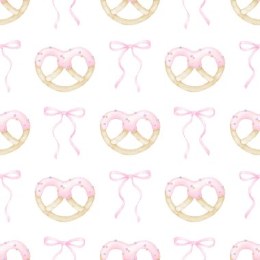 Kurabiyeler kremalı, selamla. Tekstil ve kağıt için pastel renklerde sulu boya deseni. Tatil pişirmenin tatlı suluboya çizimi