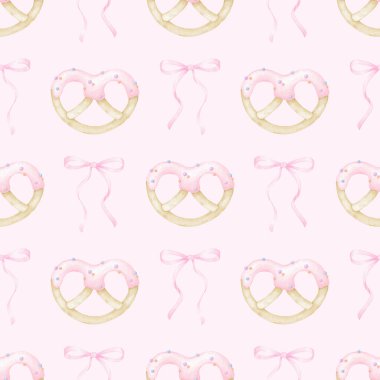 Kurabiyeler kremalı, selamla. Tekstil ve kağıt için pastel renklerde sulu boya deseni. Tatil pişirmenin tatlı suluboya çizimi