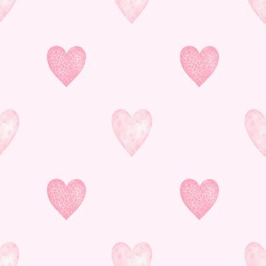 Kalp. Tekstil ve kağıt için pastel renklerde sulu boya deseni. Sevgililer Günü için tatlı suluboya çizimi