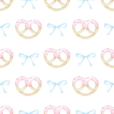 Kurabiyeler kremalı, selamla. Tekstil ve kağıt için pastel renklerde sulu boya deseni. Tatil pişirmenin tatlı suluboya çizimi