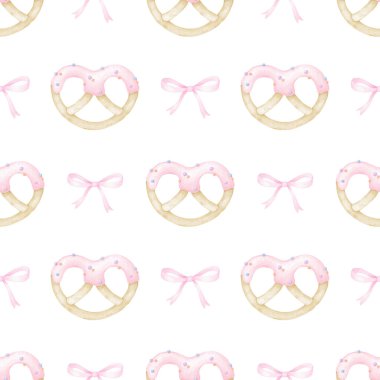 Kurabiyeler kremalı, selamla. Tekstil ve kağıt için pastel renklerde sulu boya deseni. Tatil pişirmenin tatlı suluboya çizimi