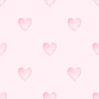 Kalp. Tekstil ve kağıt için pastel renklerde sulu boya deseni. Sevgililer Günü için tatlı suluboya çizimi