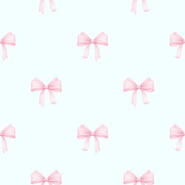 Şirin pembe fiyonklar. Çocuk tekstil ürünleri ve ambalaj kağıdı için suluboya deseni