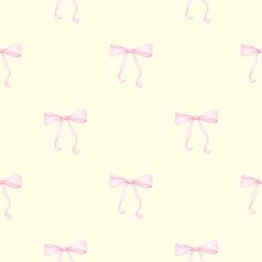 Şirin pembe fiyonklar. Çocuk tekstil ürünleri ve ambalaj kağıtları için suluboya deseni