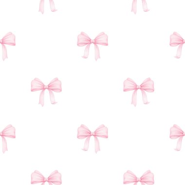 Şirin pembe fiyonklar. Çocuk tekstil ürünleri ve ambalaj kağıtları için suluboya deseni