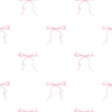 Şirin pembe fiyonklar. Çocuk tekstil ürünleri ve ambalaj kağıtları için suluboya deseni