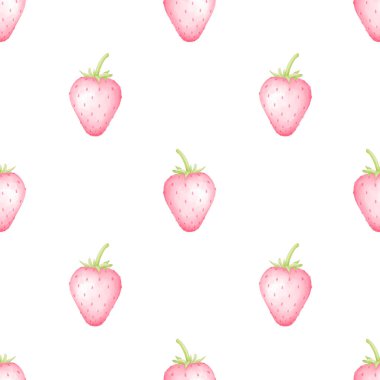 Çilek. Pastel renklerde sulu boya deseni. Sevgililer Günü için tekstil ve ambalaj kağıdı için hoş bir illüstrasyon.