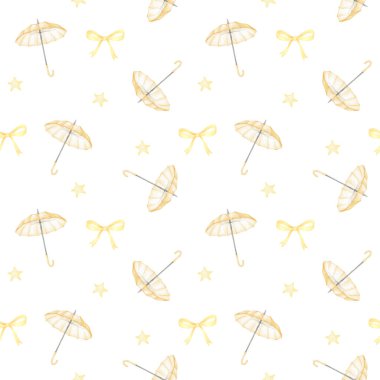 Şemsiye, selam. Pastel renklerde sulu boya deseni. Şirin sonbahar çizimi